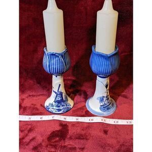 Vintage Ceramic delft candle stick holders from Holland. By Royal Delft